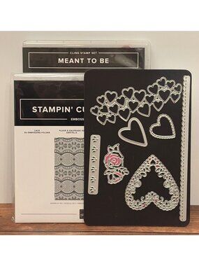 BUNDLE STAMPIN UP 148626 MEANT TO BE STAMP SET, 148527 DIES, 151815 EMBOSSING FO
